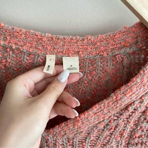 Anthropologie Moth Pullover Swing Sweater Coral V-Neck Side Zip Size M - Picture 5 of 14
